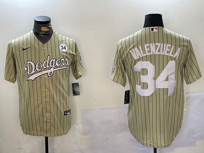 Men Los Angeles Dodgers #34 Valenzuela Green Stripe Game 2024 Nike MLB Jersey style 3->los angeles dodgers->MLB Jersey